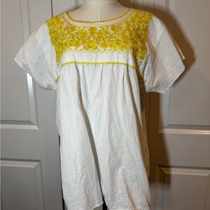 White and Yellow Embroidered Top